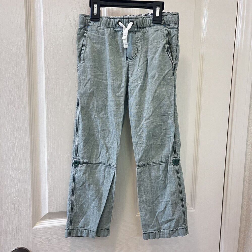 Mini Boden Green Pull-On Roll-Up Pants Elastic Waist Lightweight Boys Size 6